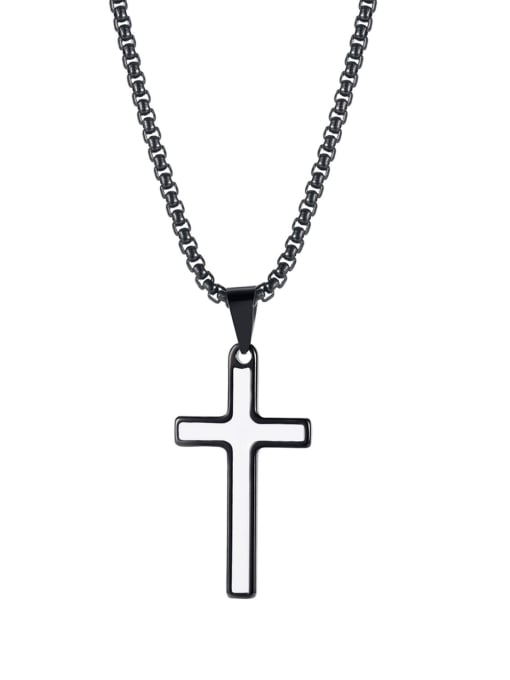 [black and white single pendant] Titanium Steel Enamel Cross Hip Hop Necklace